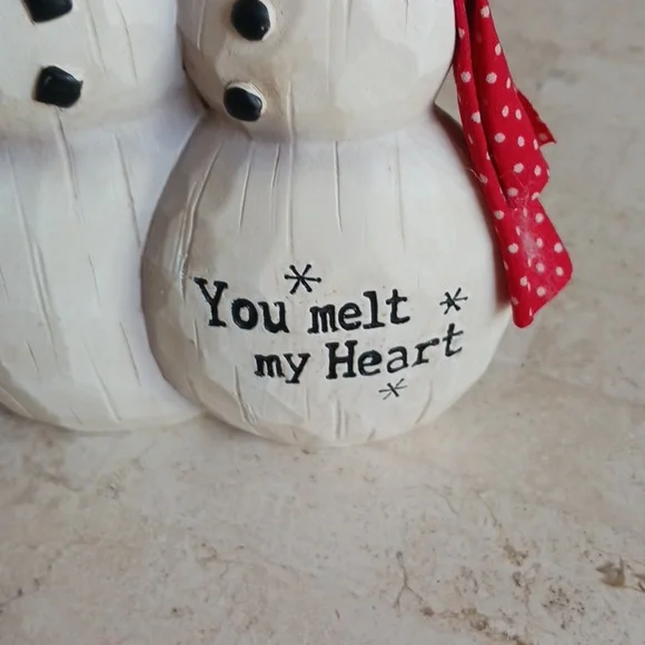 Vintage Snowman couple figurine/"carved wood" hand painted,, 5 1/2" tall..New. - Picture 5 of 12